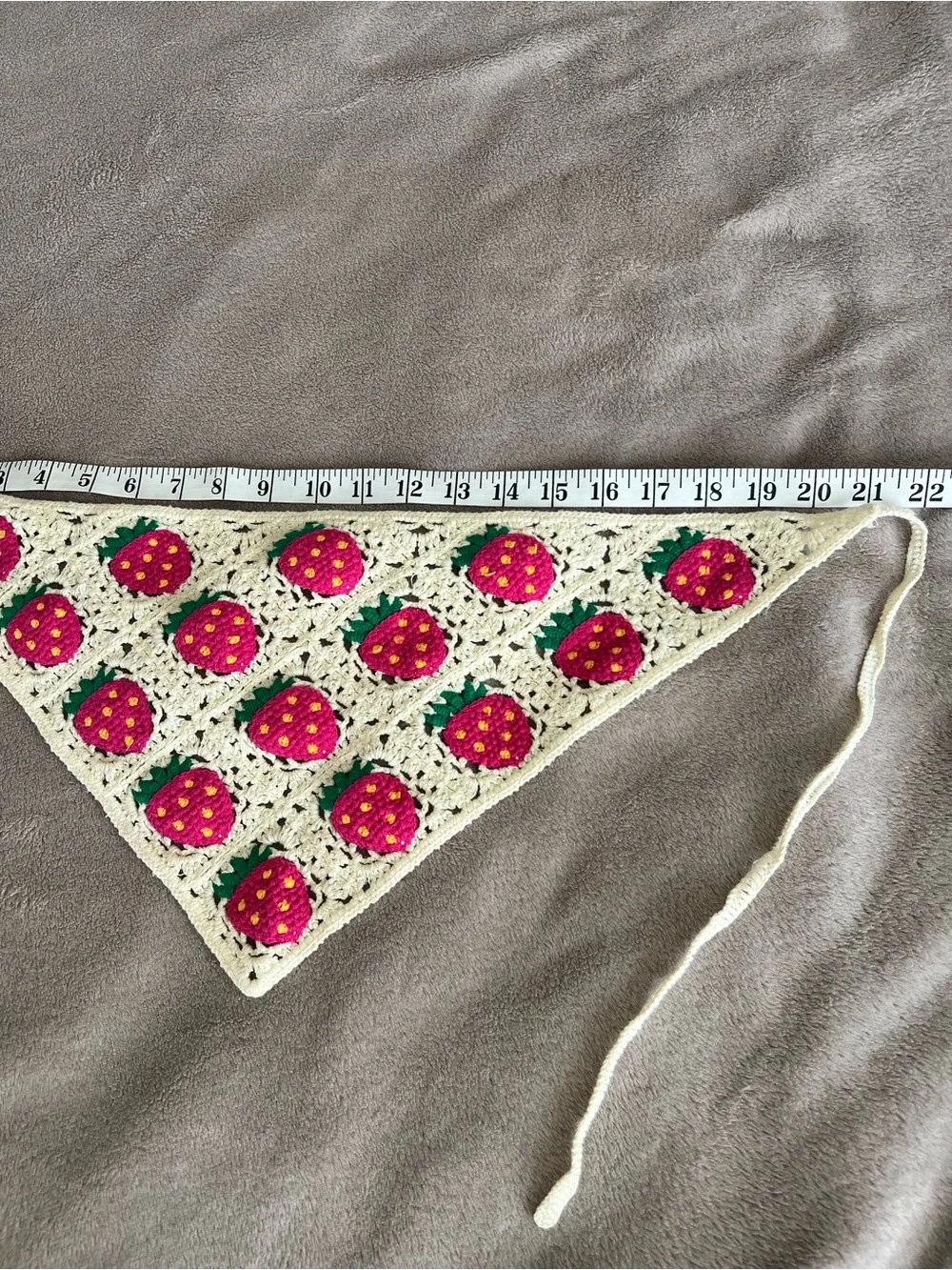 Crochet Boho Hippie Bandana Headband/ Crochet Strawberry Print Boho Cottagecore